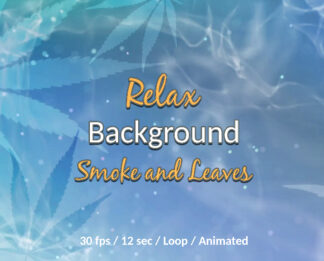 Blue psychedelic background animation with smoke and cannabis leaves