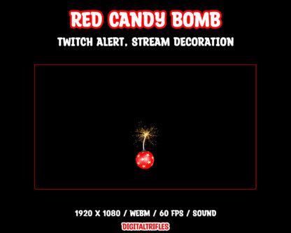 Animated Twitch alert, red candy bomb blast, sweet fireworks, stream overlay, fullscreen video asset with transparent background and shoot sound