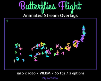 Butterflies flight, animated Twitch overlays, cute fullscreen alerts, stream decoration with transparent background