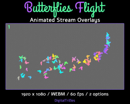 Butterflies flight, animated Twitch overlays, cute fullscreen alerts, stream decoration with transparent background