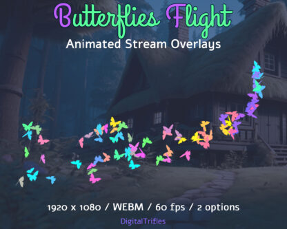 Butterflies flight, animated Twitch overlays, cute fullscreen alerts, stream decoration with transparent background