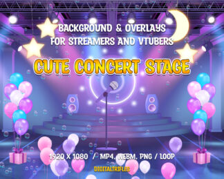 Concert stage stream package for Streamers and VTubers. Cute Twitch overlays for singers, dancers, fitness trainers, future pop stars, karaoke enthusiasts, and more!