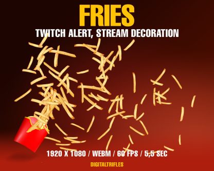 French fries animated alert and stream decoration. Fun shooting frites, pommes. Fullscreen Twitch overlay with a transparent background, funny decor for streamers and VTubers