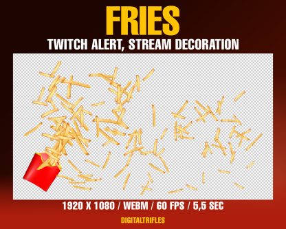 French fries animated alert and stream decoration. Fun shooting frites, pommes. Fullscreen Twitch overlay with a transparent background, funny decor for streamers and VTubers