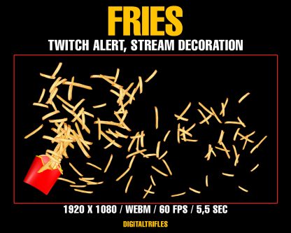 French fries animated alert and stream decoration. Fun shooting frites, pommes. Fullscreen Twitch overlay with a transparent background, funny decor for streamers and VTubers