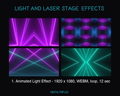 stream package of animated stage light effects for streamers and VTubers. Twitch overlays designed for singers, dancers, DJ parties, future pop stars, karaoke, and more. Includes looping vibrant lasers and spotlights, along with a stylish dark loft with brick walls as a static background