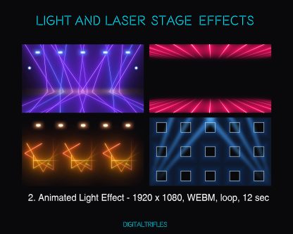 stream package of animated stage light effects for streamers and VTubers. Twitch overlays designed for singers, dancers, DJ parties, future pop stars, karaoke, and more. Includes looping vibrant lasers and spotlights, along with a stylish dark loft with brick walls as a static background