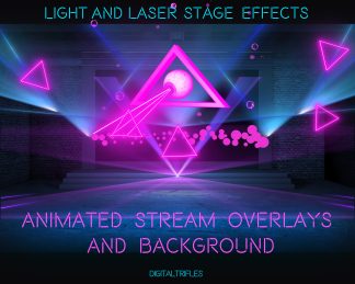 stream package of animated stage light effects for streamers and VTubers. Twitch overlays designed for singers, dancers, DJ parties, future pop stars, karaoke, and more. Includes looping vibrant lasers and spotlights, along with a stylish dark loft with brick walls as a static background