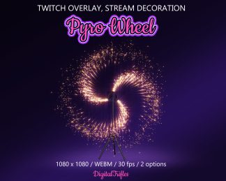 Animated spinning firework, Catherine wheel - Twitch overlay and stream decoration with transparent background. This rotating spark fountain effect is perfect for stage visuals, music streams, karaoke, birthdays, weddings, or festive stream moments