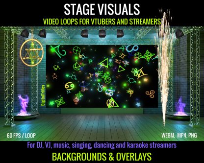 Magical and psychedelic animated loops for OBS — witchy symbols, glowing fractals, neon glyphs, serpentine energy, cold spark fountains, and a sacred tetrahedron. Seamless visuals for VTubers, DJs, and music streamers