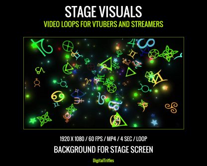 Magical and psychedelic animated loops for OBS — witchy symbols, glowing fractals, neon glyphs, serpentine energy, cold spark fountains, and a sacred tetrahedron. Seamless visuals for VTubers, DJs, and music streamers