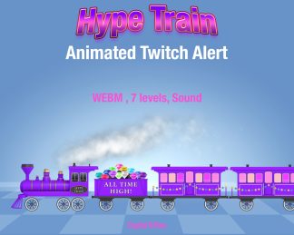 A retro-style locomotive rolls across the screen with a classic steam whistle and rhythmic wheel sounds — perfect for Twitch streamers and VTubers who want a fun and dynamic way to celebrate community support. Bring big hype energy to your stream with this animated Hype Train alert