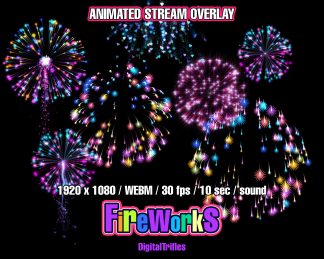 Fullscreen animated fireworks alert for Twitch streams — with sound and transparent background. Designed for VTubers and streamers celebrating the 4th of July, New Year’s, or any festive event. Use this overlay to mark big moments on stream: new subs, donations, goals, or special announcements