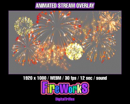 Fullscreen animated fireworks alert for Twitch streams — with sound and transparent background. Designed for VTubers and streamers celebrating the 4th of July, New Year’s, or any festive event. Use this overlay to mark big moments on stream: new subs, donations, goals, or special announcements