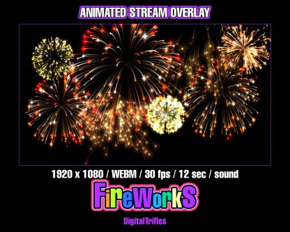 Fullscreen animated fireworks alert for Twitch streams — with sound and transparent background. Designed for VTubers and streamers celebrating the 4th of July, New Year’s, or any festive event. Use this overlay to mark big moments on stream: new subs, donations, goals, or special announcements