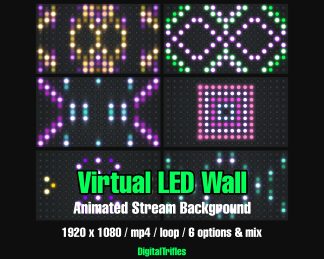 Animated virtual backgrounds for streamers and VTubers — realistic LED wall effects with colorful abstract patterns. Perfect for karaoke, dj performance, concerts, music streams, or any scene that needs vibrant stage visuals
