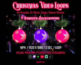 Christmas and New Year animated backgrounds for streamers and VTubers — designed to simulate vibrant stage visuals. Perfect for karaoke nights, Twitch musical performances, DJ or VJ sets, dance streams. This loopable video background set brings your virtual winter stage to life with movement, color, and energy