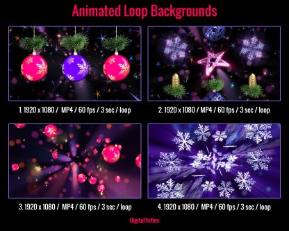 Christmas and New Year animated backgrounds for streamers and VTubers — designed to simulate vibrant stage visuals. Perfect for karaoke nights, Twitch musical performances, DJ or VJ sets, dance streams. This loopable video background set brings your virtual winter stage to life with movement, color, and energy