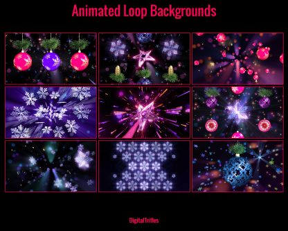 Christmas and New Year animated backgrounds for streamers and VTubers — designed to simulate vibrant stage visuals. Perfect for karaoke nights, Twitch musical performances, DJ or VJ sets, dance streams. This loopable video background set brings your virtual winter stage to life with movement, color, and energy