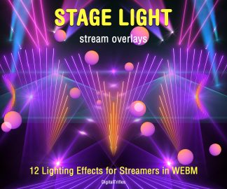 Great collection of animated stage light overlays for streamers and VTubers. This pack brings dynamic laser beams and light effects, creating a vivid and professional stage look. These seamless, smoothly looping visuals with transparent backgrounds can be used as overlays or backgrounds in your stream setup