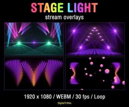 Great collection of animated stage light overlays for streamers and VTubers. This pack brings dynamic laser beams and light effects, creating a vivid and professional stage look. These seamless, smoothly looping visuals with transparent backgrounds can be used as overlays or backgrounds in your stream setup