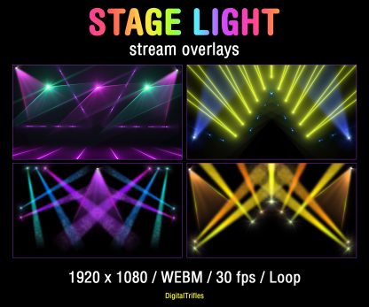 Great collection of animated stage light overlays for streamers and VTubers. This pack brings dynamic laser beams and light effects, creating a vivid and professional stage look. These seamless, smoothly looping visuals with transparent backgrounds can be used as overlays or backgrounds in your stream setup