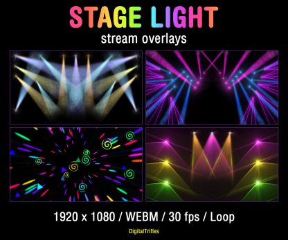Great collection of animated stage light overlays for streamers and VTubers. This pack brings dynamic laser beams and light effects, creating a vivid and professional stage look. These seamless, smoothly looping visuals with transparent backgrounds can be used as overlays or backgrounds in your stream setup