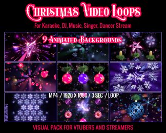 Christmas and New Year animated backgrounds for streamers and VTubers — designed to simulate vibrant stage visuals. Perfect for karaoke nights, Twitch musical performances, DJ or VJ sets, dance streams. This loopable video background set brings your virtual winter stage to life with movement, color, and energy