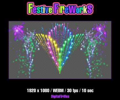 Animated beautiful fireworks, Twitch alert, stream overlay. Festive decoration for streamers and VTubers, fullscreen video effect with transparent background and sound