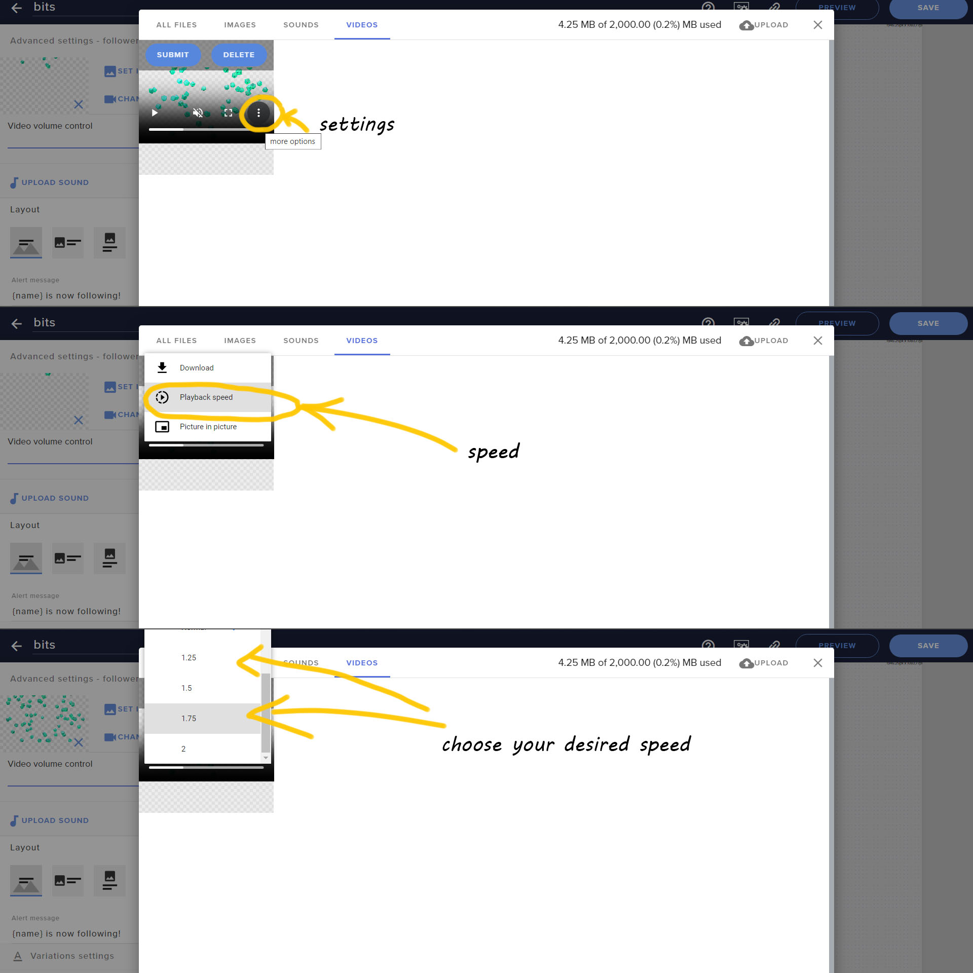 How to change alert speed in StreamElements?