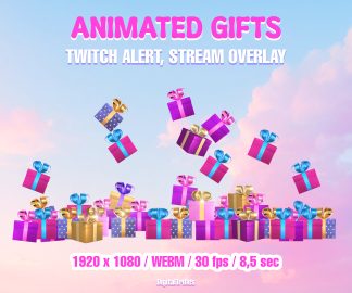 animated Twitch stream alert with colorful falling gifts is perfect for celebrating events, from new subs to raids, and boosting engagement