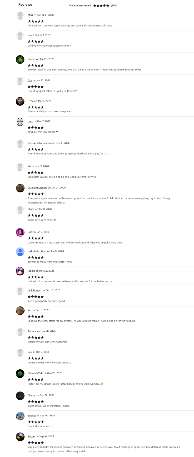 Screenshot reviews from my SaragusDigital and DigitalTrifles shops