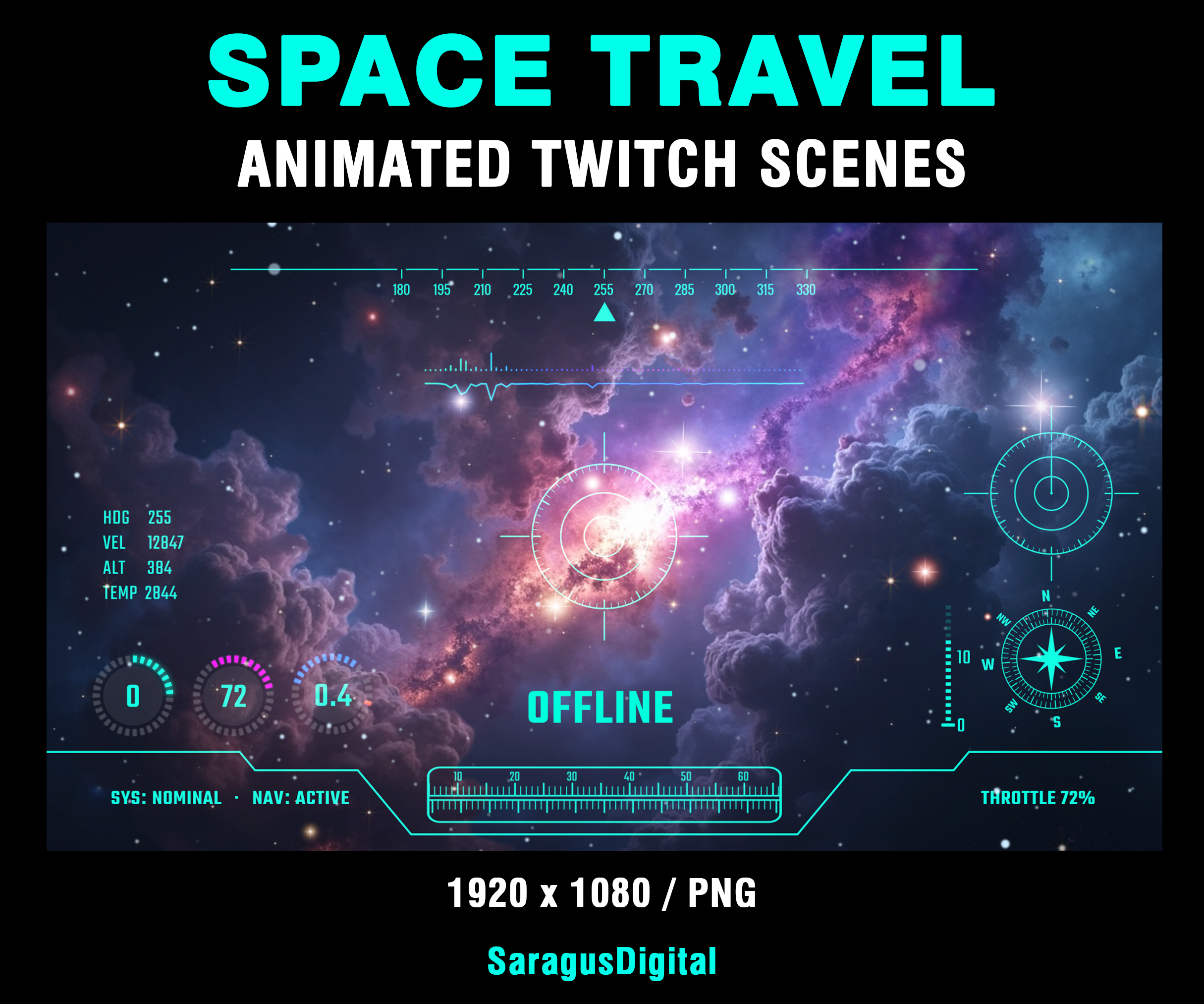 Animated Space Stream Screens Pack, Sci-Fi Backgrounds for Twitch YouTube, Spaceship Sockpit Dashboard Overlay - Image 7