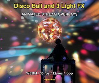 Animated stage light overlay package for streamers and VTubers. This pack brings dynamic light beams and effects, creating a vivid and professional stage look. And also a cool animated disco ball with golden glitter