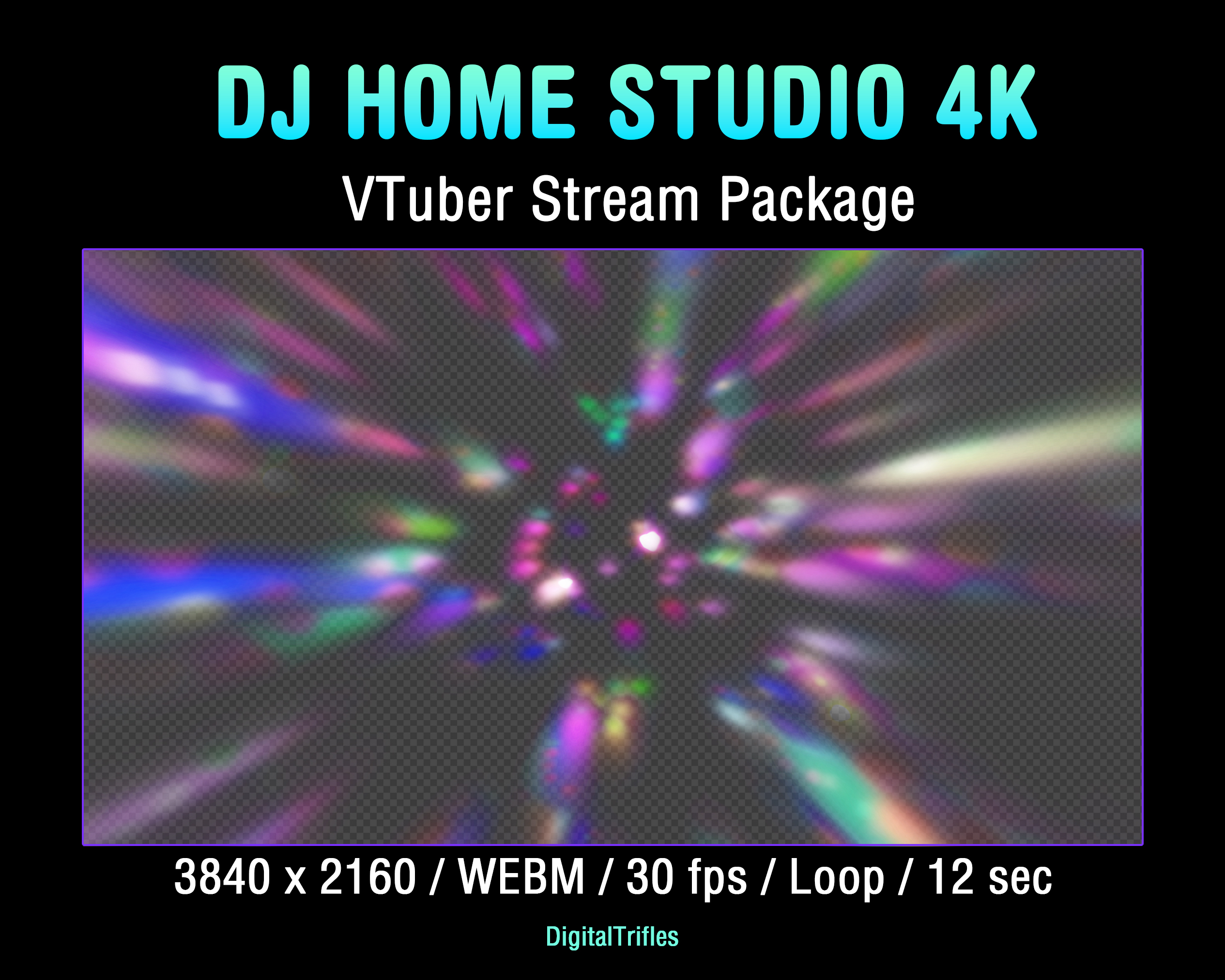 This animated stream package combines a high-resolution VTuber home studio background with a disco ball, DJ booth, and stage light overlay, giving you everything you need to build a complete music streaming setup for DJs, music streamers, singers, VTubers, karaoke hosts, virtual concerts, and live performances. Designed for OBS Studio, Twitch, YouTube, and other streaming platforms