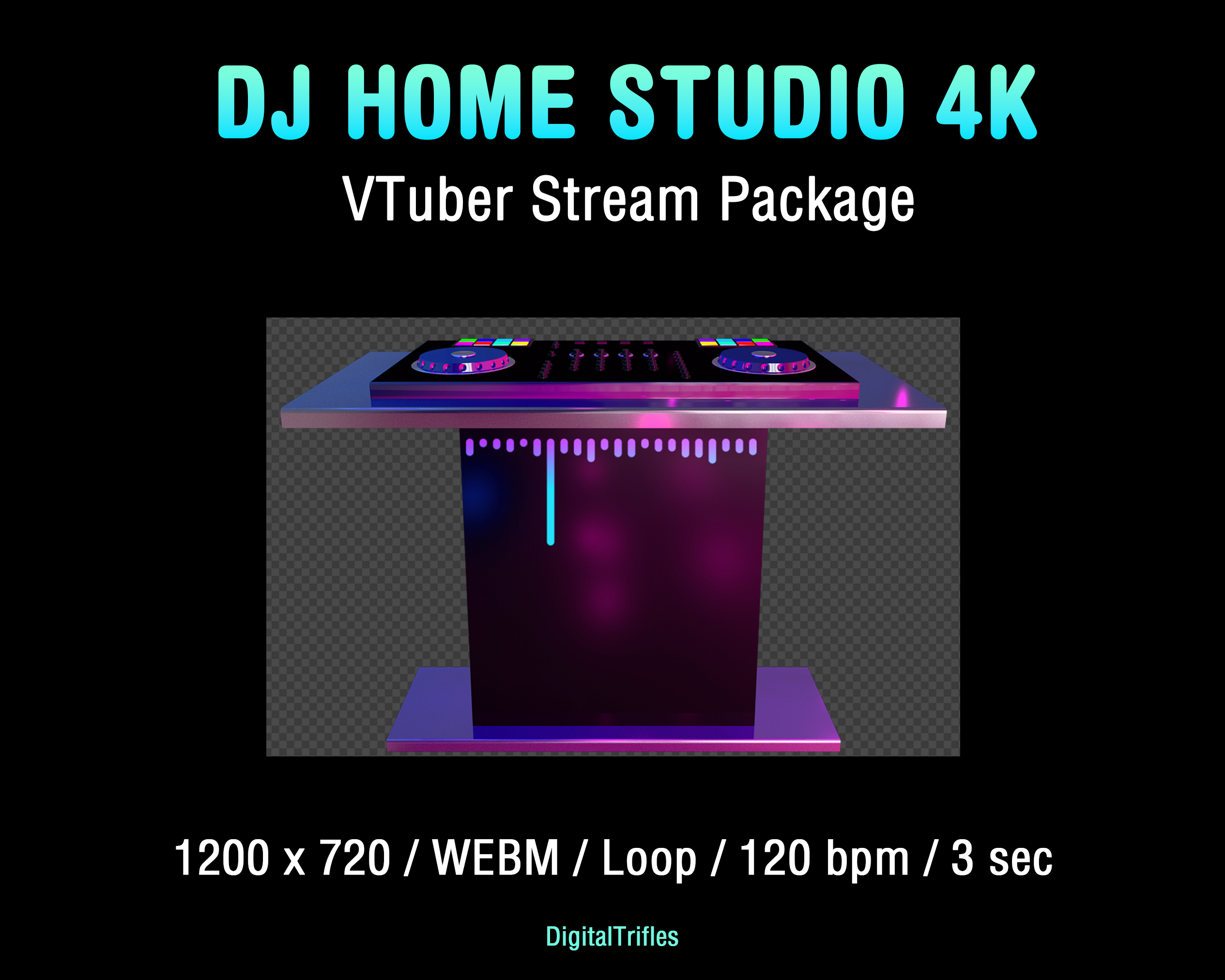 This animated stream package combines a high-resolution VTuber home studio background with a disco ball, DJ booth, and stage light overlay, giving you everything you need to build a complete music streaming setup for DJs, music streamers, singers, VTubers, karaoke hosts, virtual concerts, and live performances. Designed for OBS Studio, Twitch, YouTube, and other streaming platforms